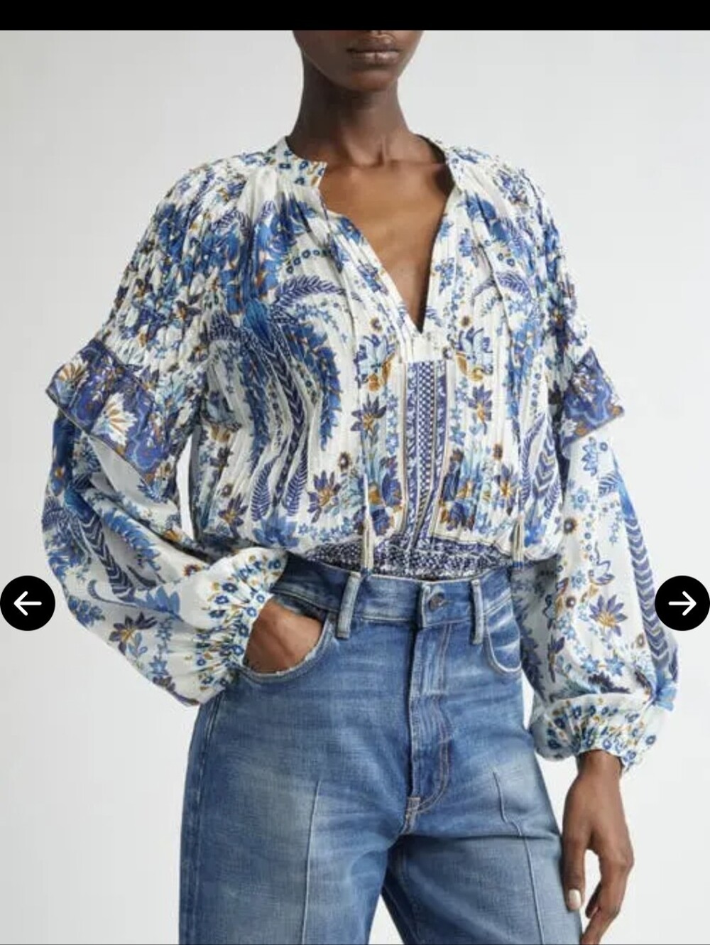 FARM Rio Ana Tapestry Cotton-Blend Ruffle Top NWT MED